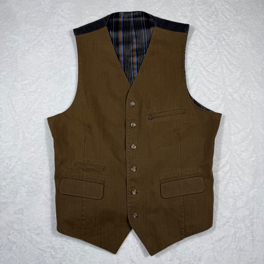 Patrick James Kroon Mens Medium Brown Corduroy Back Waistcoat Button Up Vest
